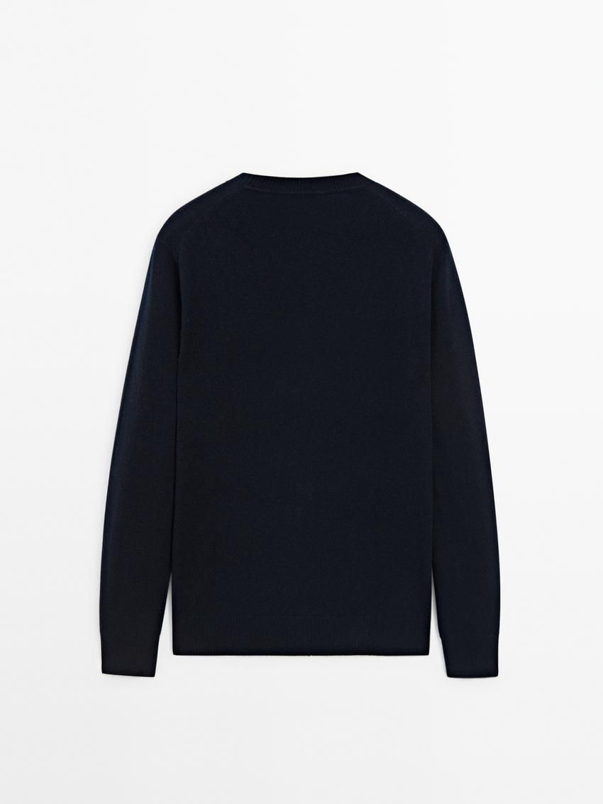Massimo Dutti Cashmere Wool Round Neck Men Sweater Navy | US-KD4362580
