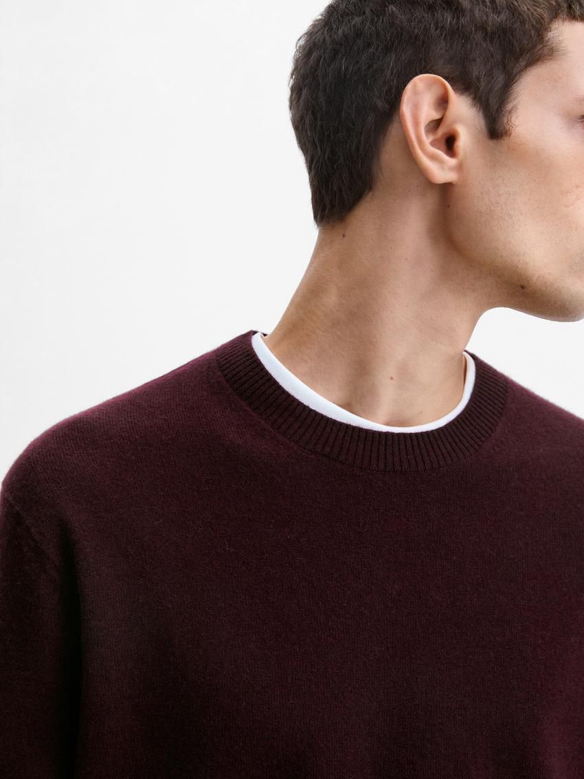 Massimo Dutti Cashmere Wool Round Neck Men Sweater Burgundy | US-IH7142068