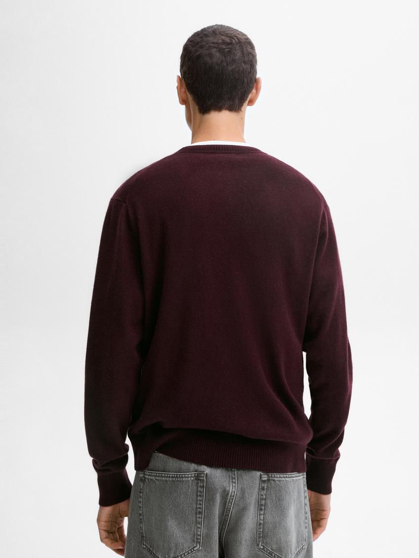 Massimo Dutti Cashmere Wool Round Neck Men Sweater Burgundy | US-IH7142068