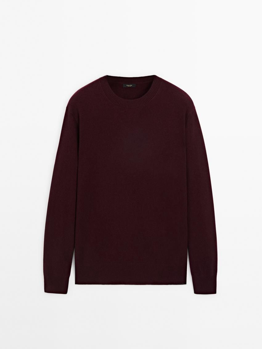 Massimo Dutti Cashmere Wool Round Neck Men Sweater Burgundy | US-IH7142068
