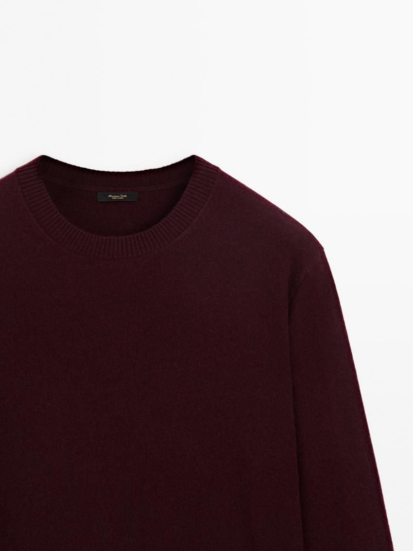 Massimo Dutti Cashmere Wool Round Neck Men Sweater Burgundy | US-IH7142068
