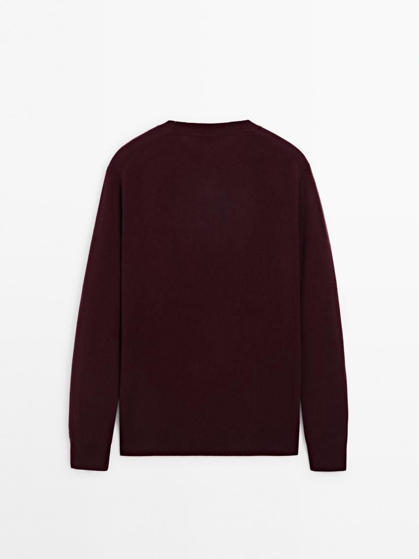 Massimo Dutti Cashmere Wool Round Neck Men Sweater Burgundy | US-IH7142068