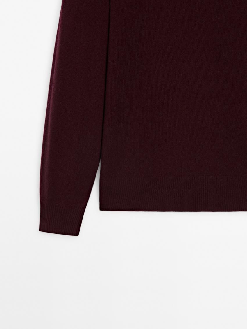 Massimo Dutti Cashmere Wool Round Neck Men Sweater Burgundy | US-IH7142068