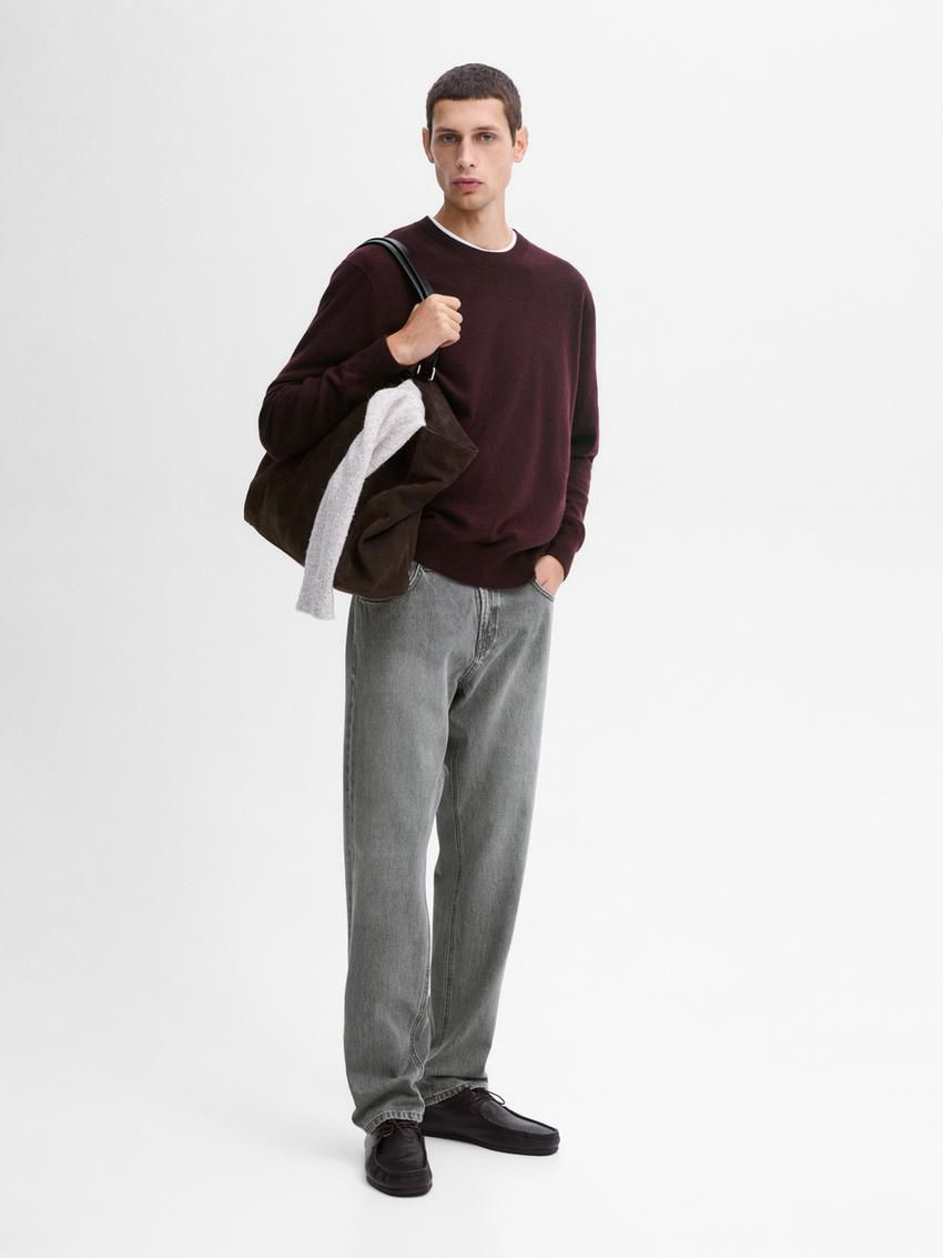 Massimo Dutti Cashmere Wool Round Neck Men Sweater Burgundy | US-IH7142068