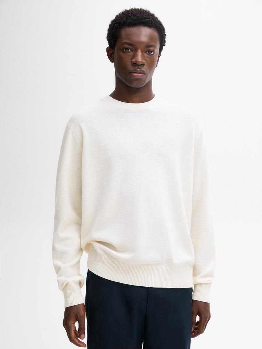 Massimo Dutti Cashmere Wool Round Neck Men Sweater Cream | US-HX0532781