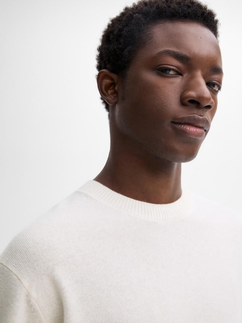 Massimo Dutti Cashmere Wool Round Neck Men Sweater Cream | US-HX0532781