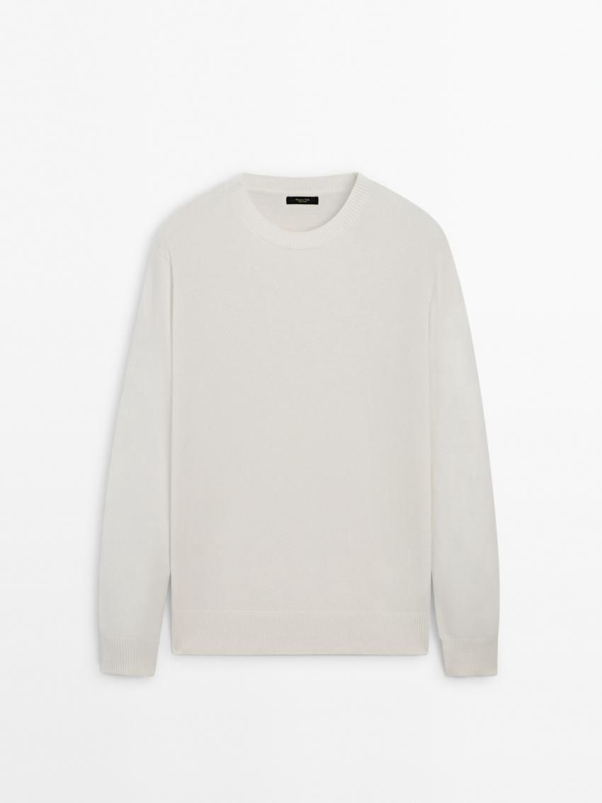 Massimo Dutti Cashmere Wool Round Neck Men Sweater Cream | US-HX0532781