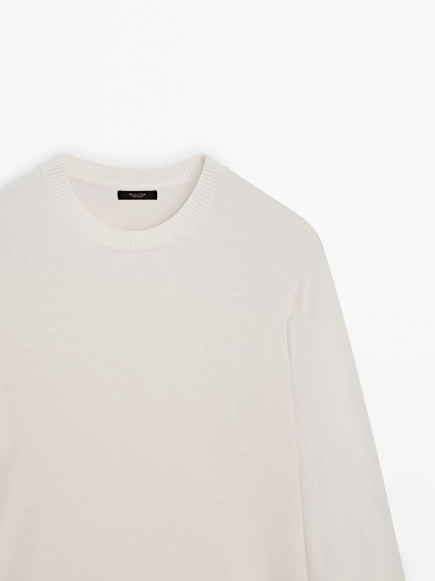 Massimo Dutti Cashmere Wool Round Neck Men Sweater Cream | US-HX0532781