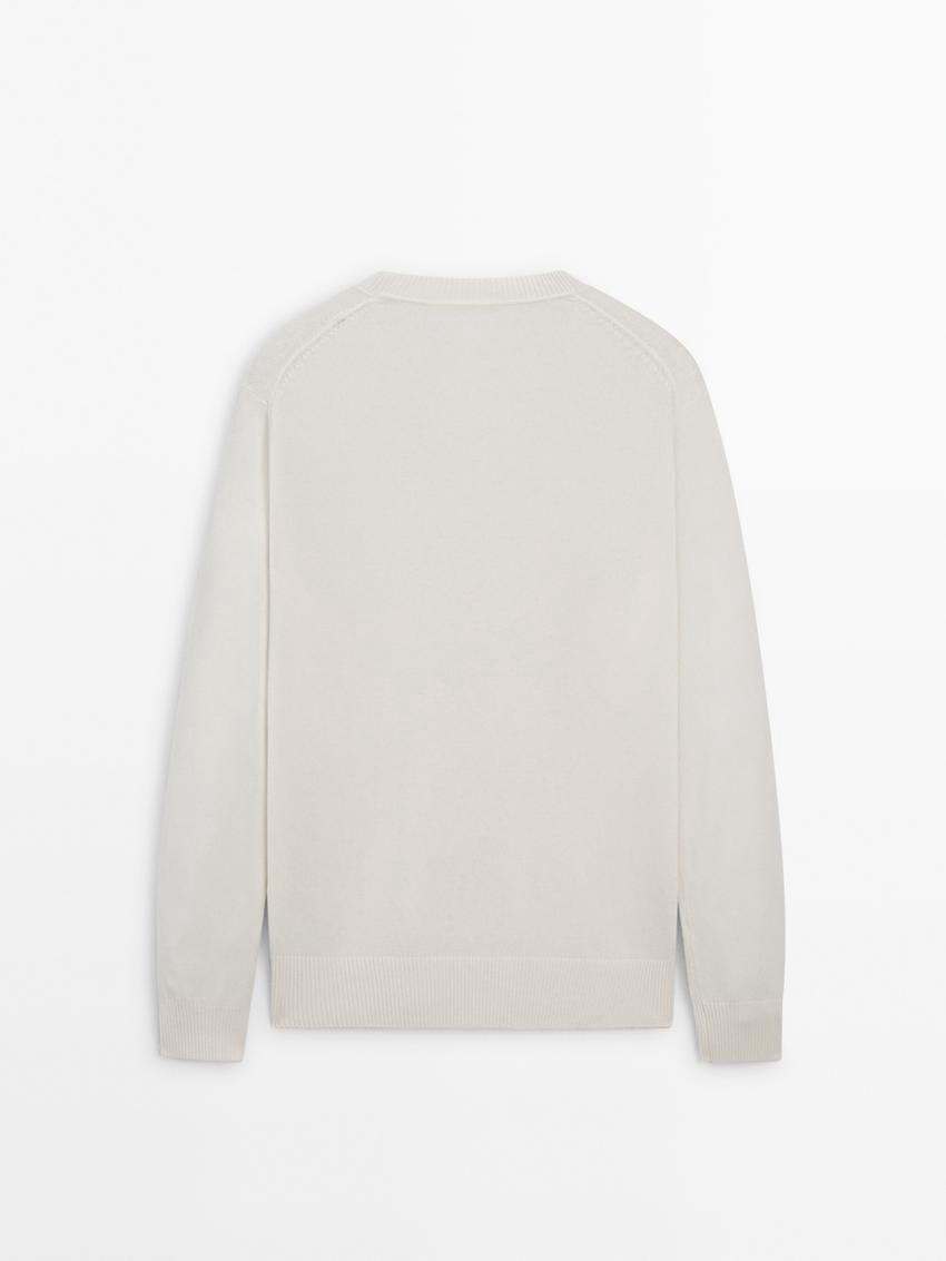 Massimo Dutti Cashmere Wool Round Neck Men Sweater Cream | US-HX0532781