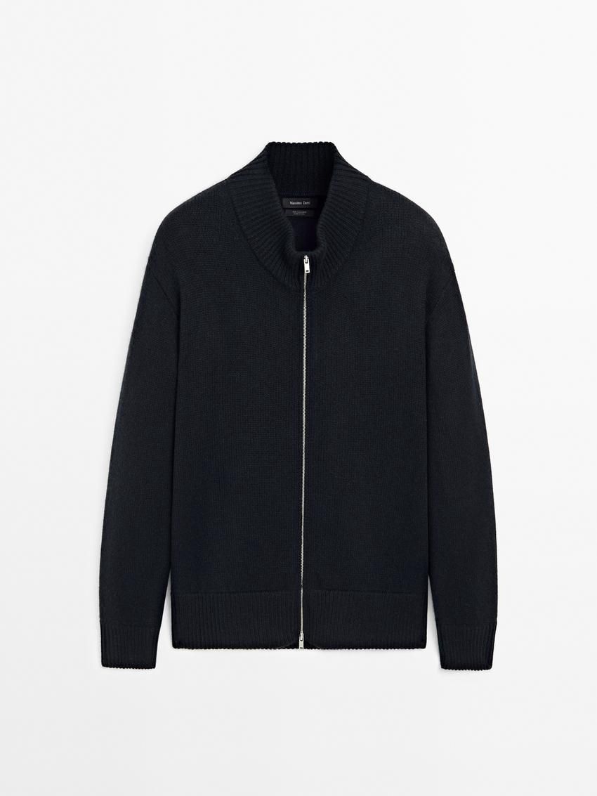 Massimo Dutti Cashmere Zip Bomber Men Cardigan Navy | US-JK6301782
