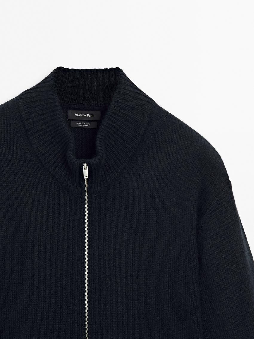 Massimo Dutti Cashmere Zip Bomber Men Cardigan Navy | US-JK6301782