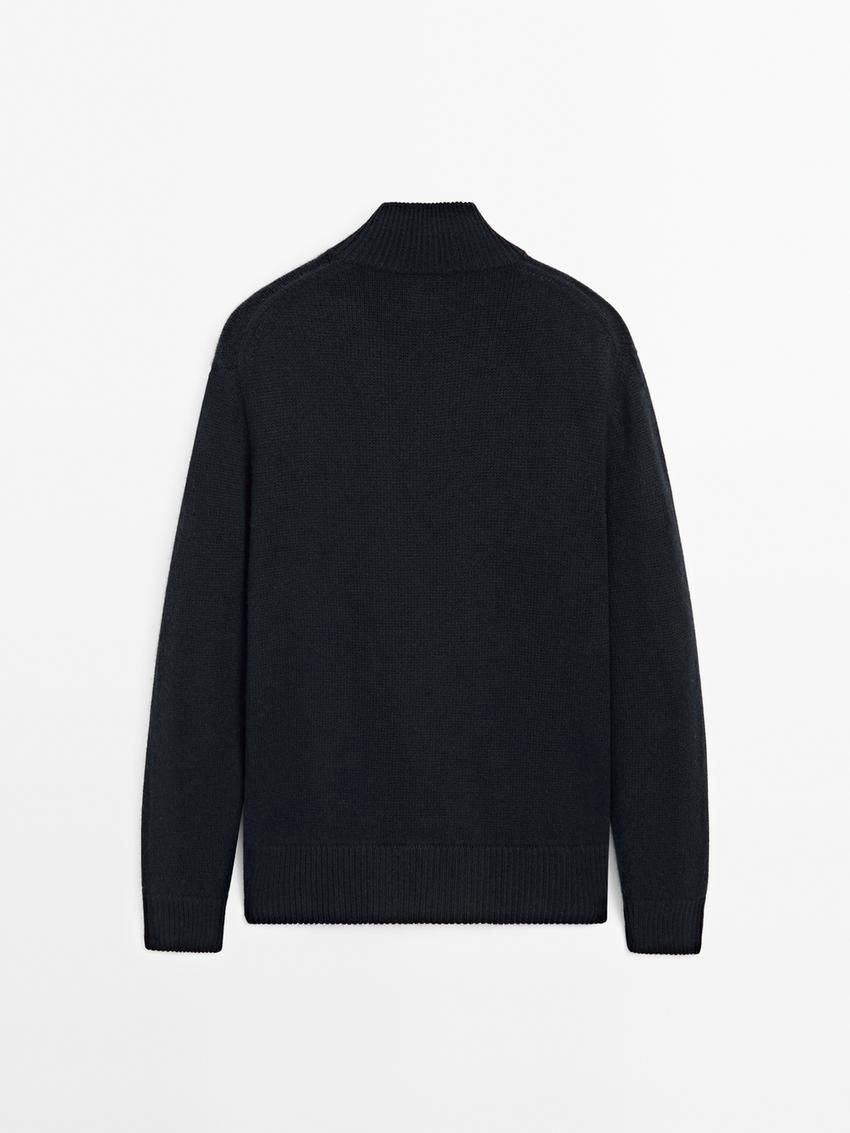 Massimo Dutti Cashmere Zip Bomber Men Cardigan Navy | US-JK6301782