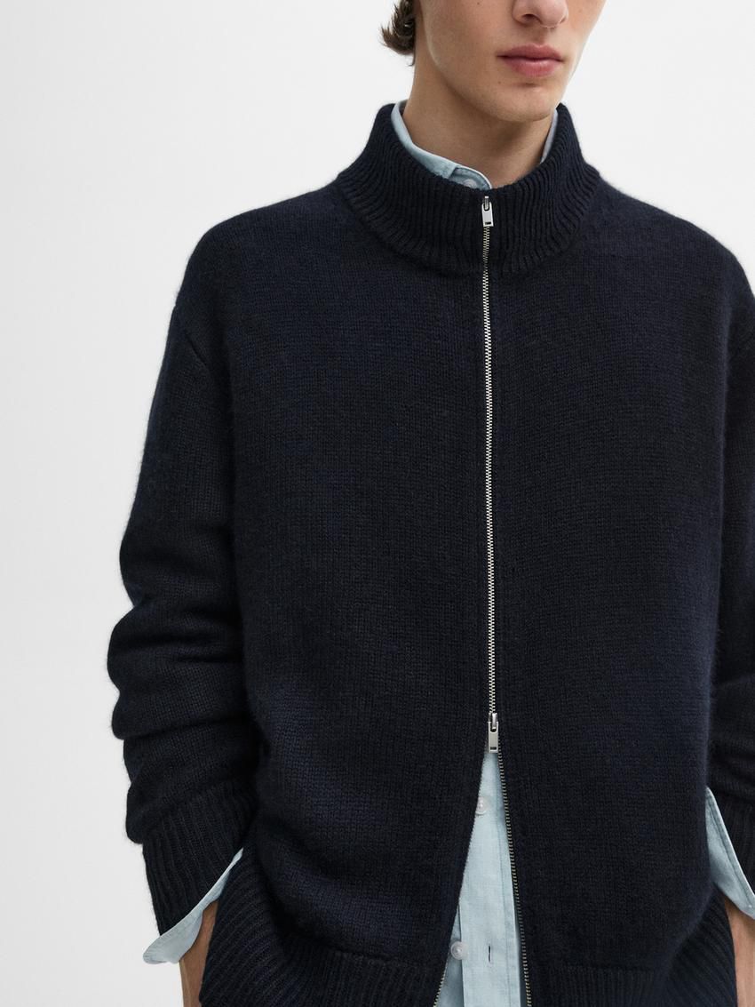 Massimo Dutti Cashmere Zip Bomber Men Cardigan Navy | US-JK6301782