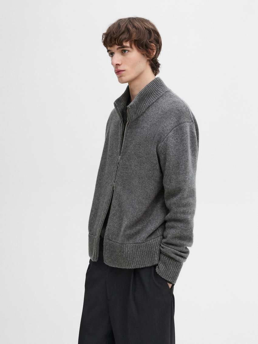 Massimo Dutti Cashmere Zip Bomber Men Cardigan Grey | US-WR5469081