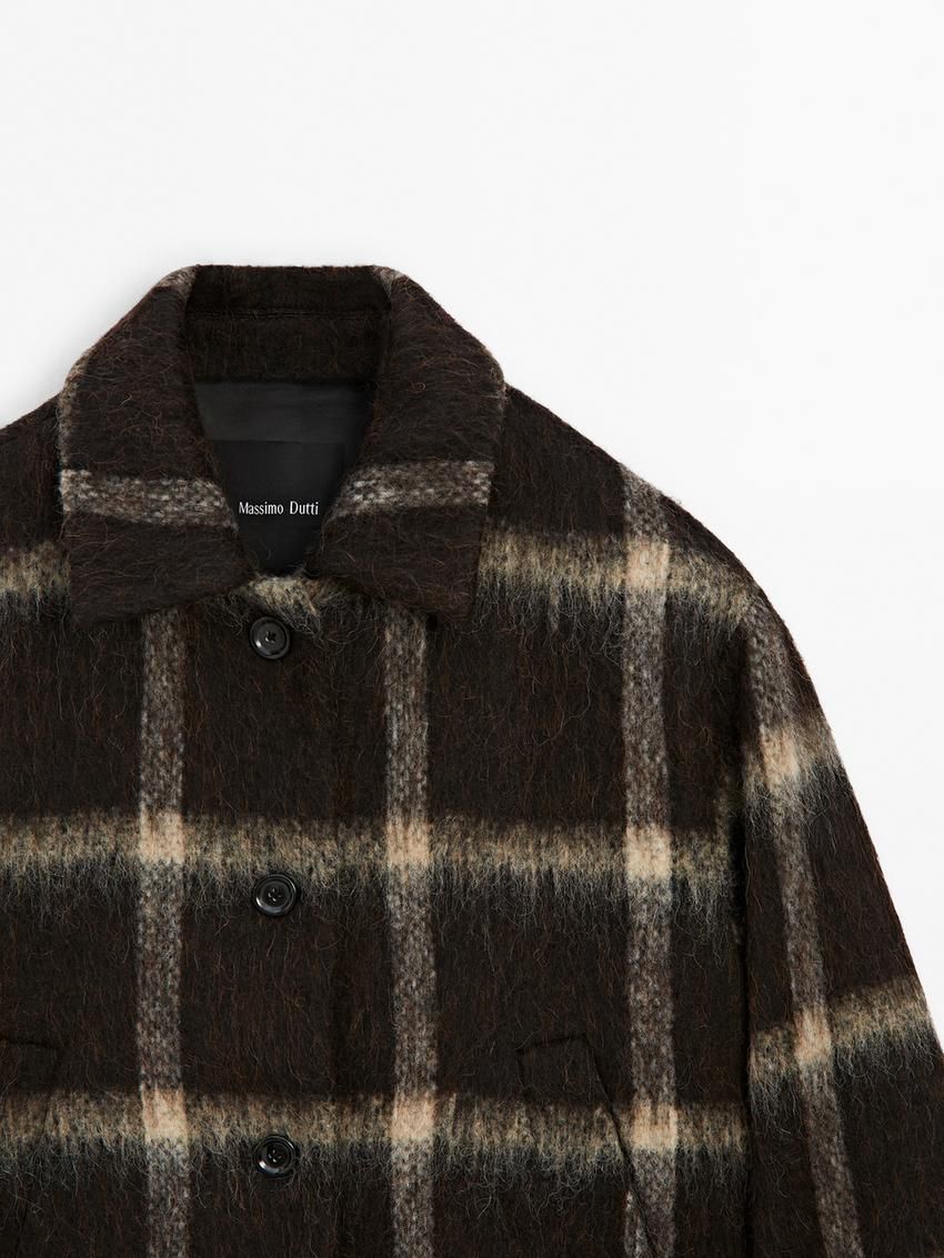 Massimo Dutti Check With Fabric Detail Women Jacket Dark Brown | US-BL9846015