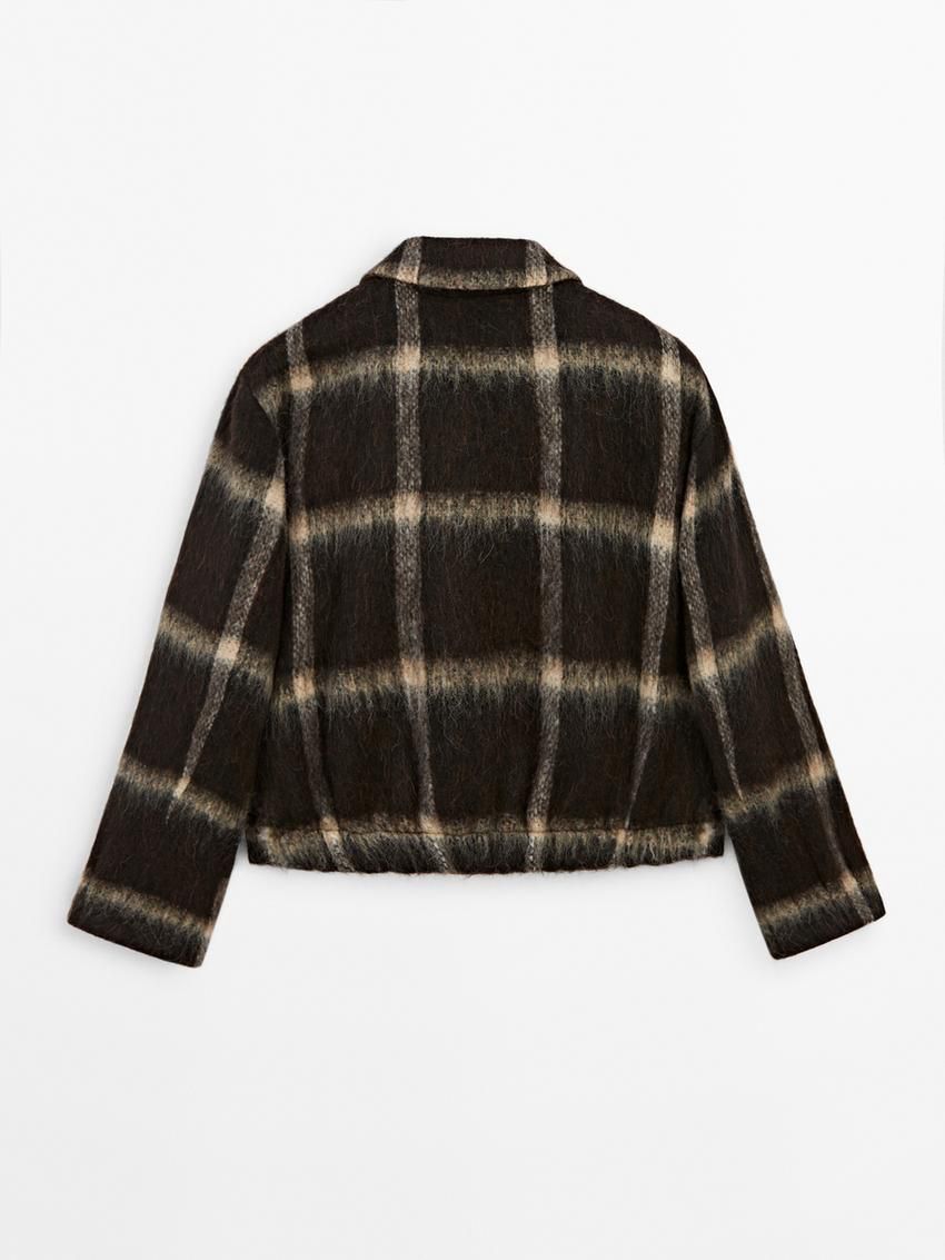 Massimo Dutti Check With Fabric Detail Women Jacket Dark Brown | US-BL9846015