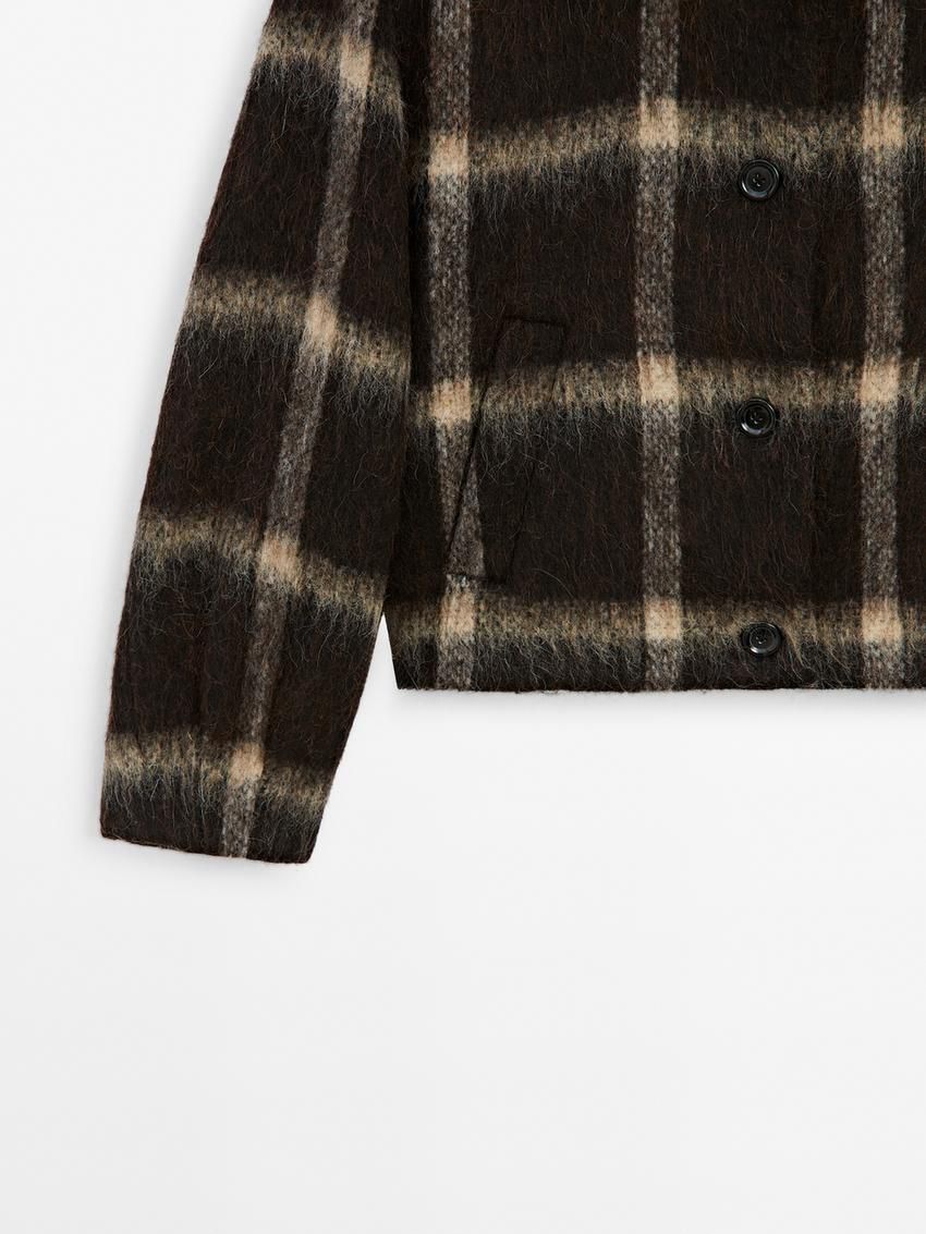 Massimo Dutti Check With Fabric Detail Women Jacket Dark Brown | US-BL9846015