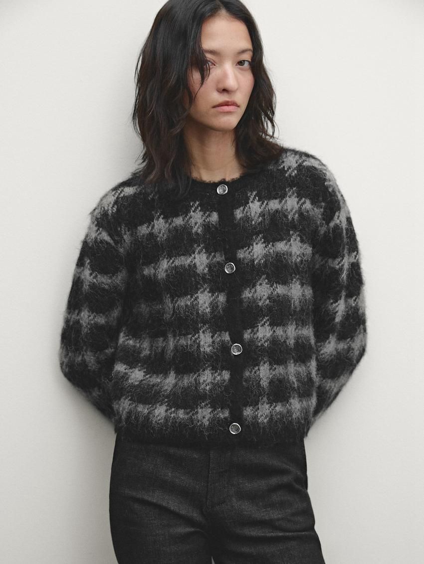 Massimo Dutti Check With Metal Buttons Women Cardigan Black / Grey | US-CR6402351