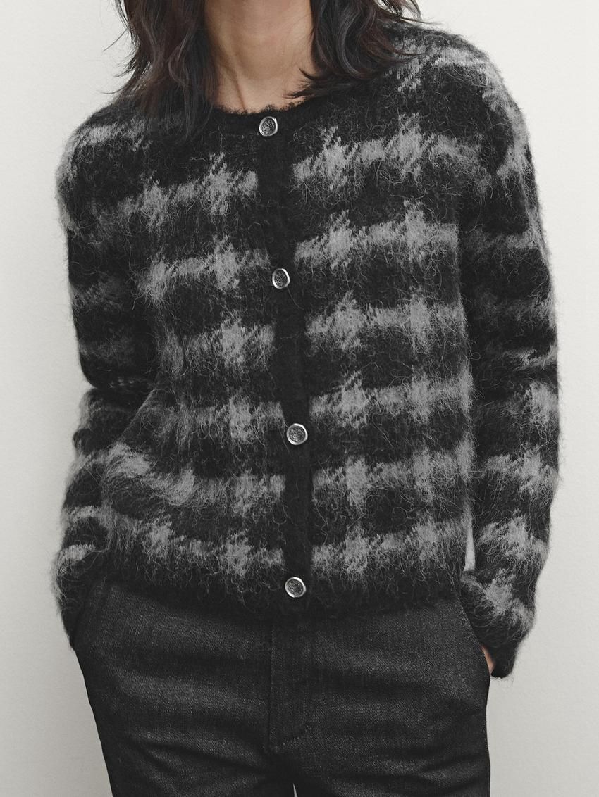 Massimo Dutti Check With Metal Buttons Women Cardigan Black / Grey | US-CR6402351