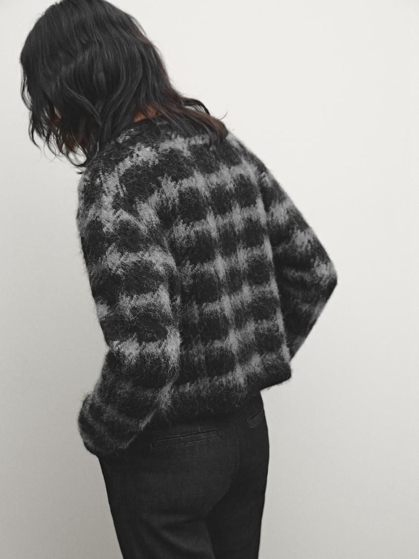 Massimo Dutti Check With Metal Buttons Women Cardigan Black / Grey | US-CR6402351