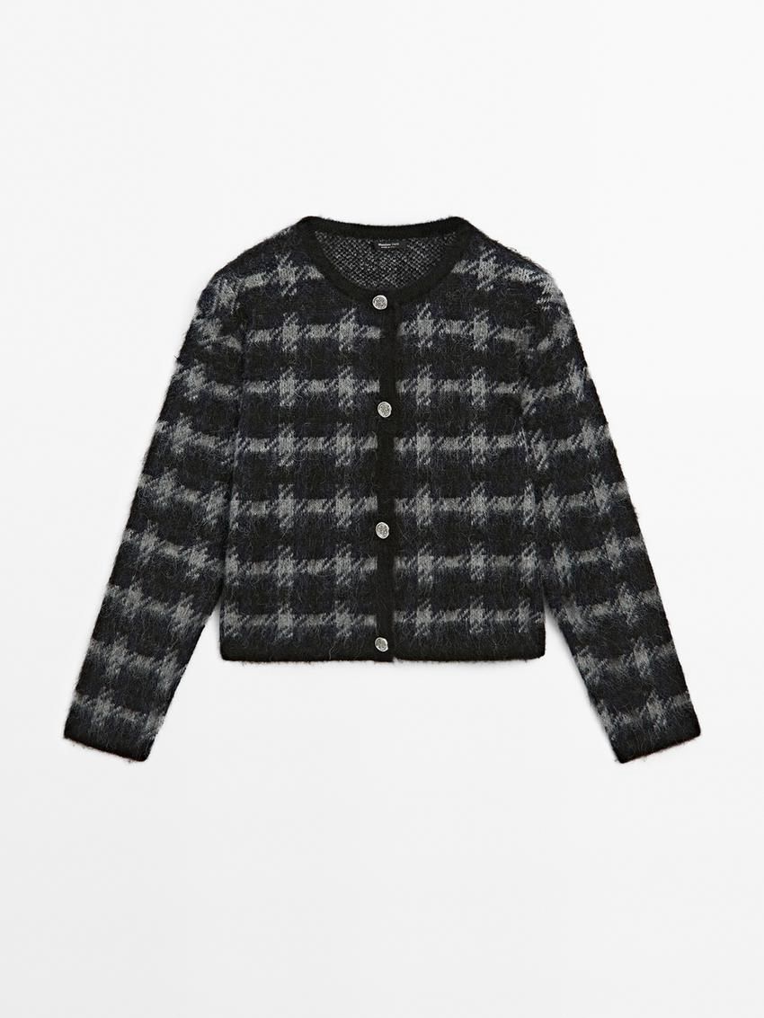 Massimo Dutti Check With Metal Buttons Women Cardigan Black / Grey | US-CR6402351