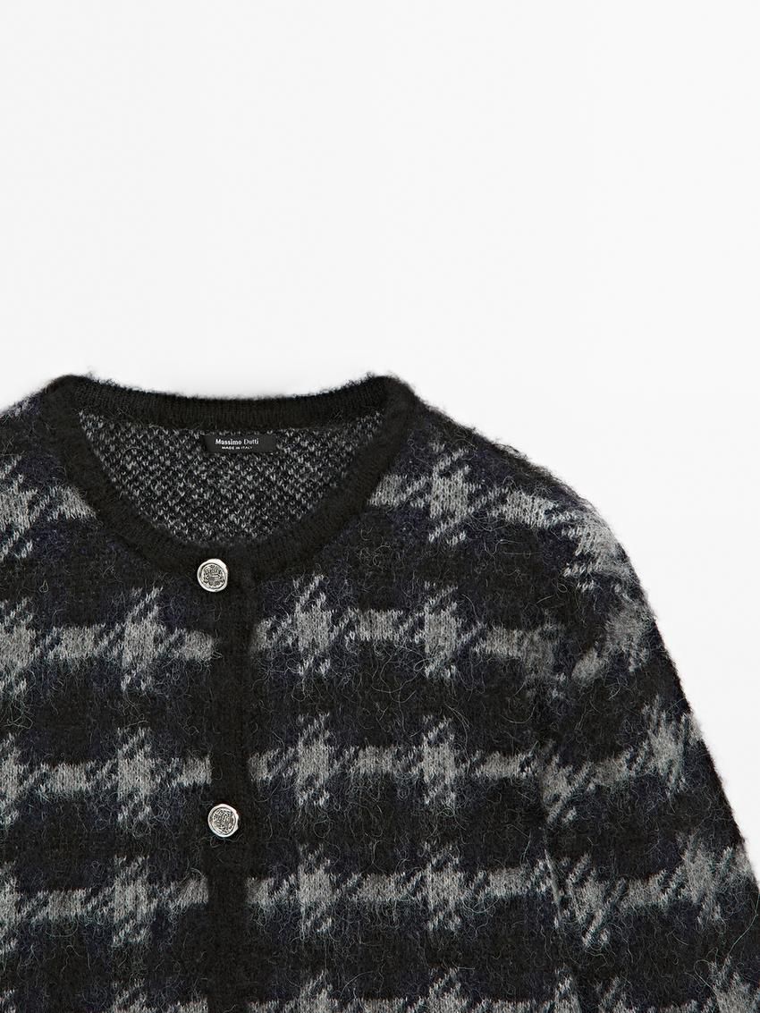 Massimo Dutti Check With Metal Buttons Women Cardigan Black / Grey | US-CR6402351