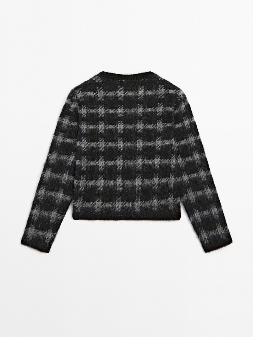 Massimo Dutti Check With Metal Buttons Women Cardigan Black / Grey | US-CR6402351