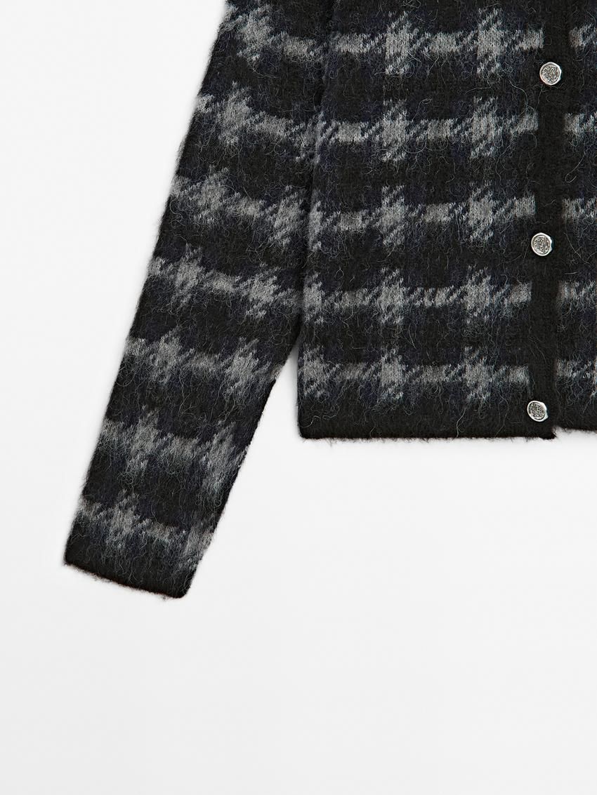 Massimo Dutti Check With Metal Buttons Women Cardigan Black / Grey | US-CR6402351