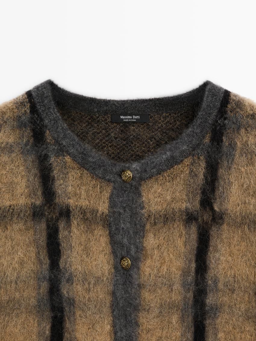 Massimo Dutti Check Wool And Alpaca Blend Women Cardigan Camel | US-BA4128576