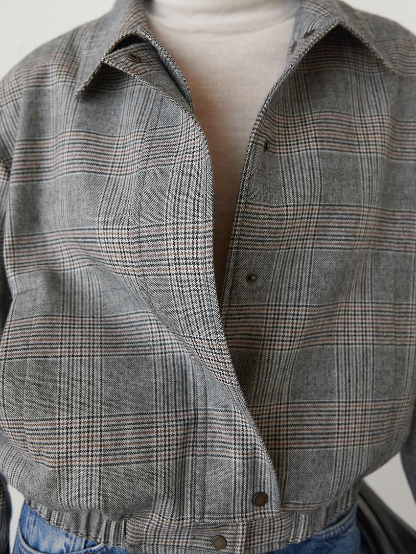 Massimo Dutti Checked Women Bomber Jacket Grey | US-YA5496132