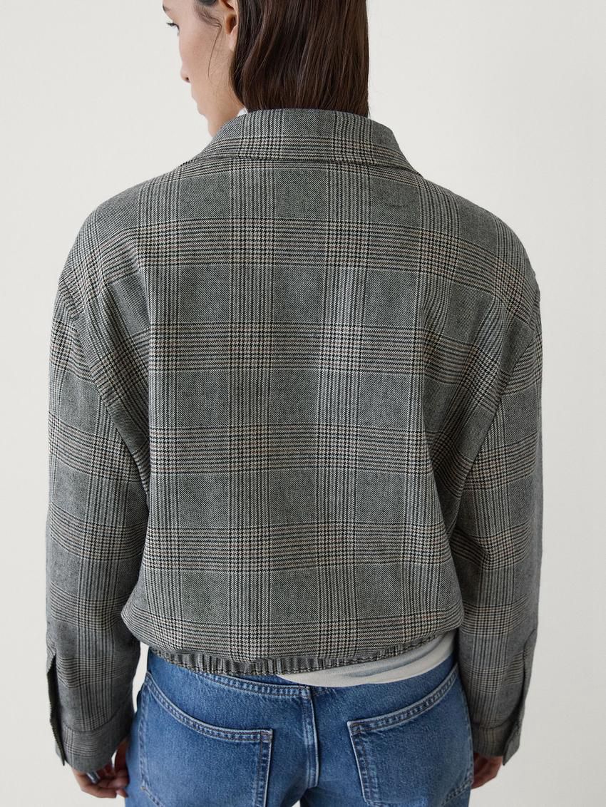 Massimo Dutti Checked Women Bomber Jacket Grey | US-YA5496132