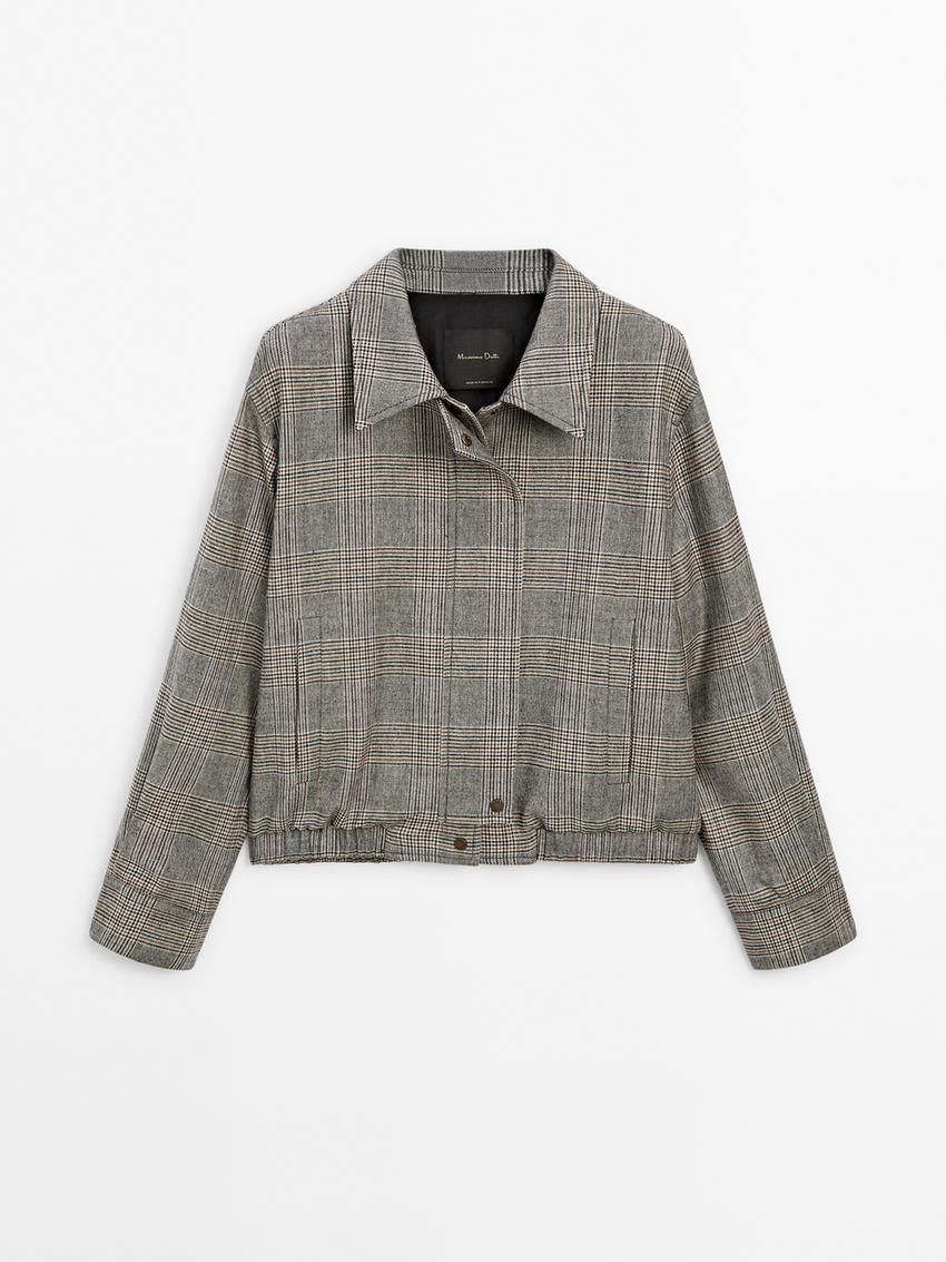 Massimo Dutti Checked Women Bomber Jacket Grey | US-YA5496132