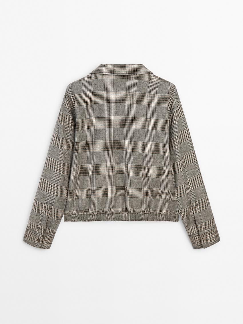 Massimo Dutti Checked Women Bomber Jacket Grey | US-YA5496132