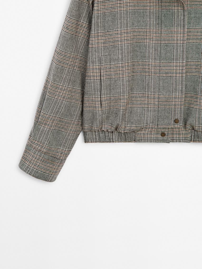 Massimo Dutti Checked Women Bomber Jacket Grey | US-YA5496132