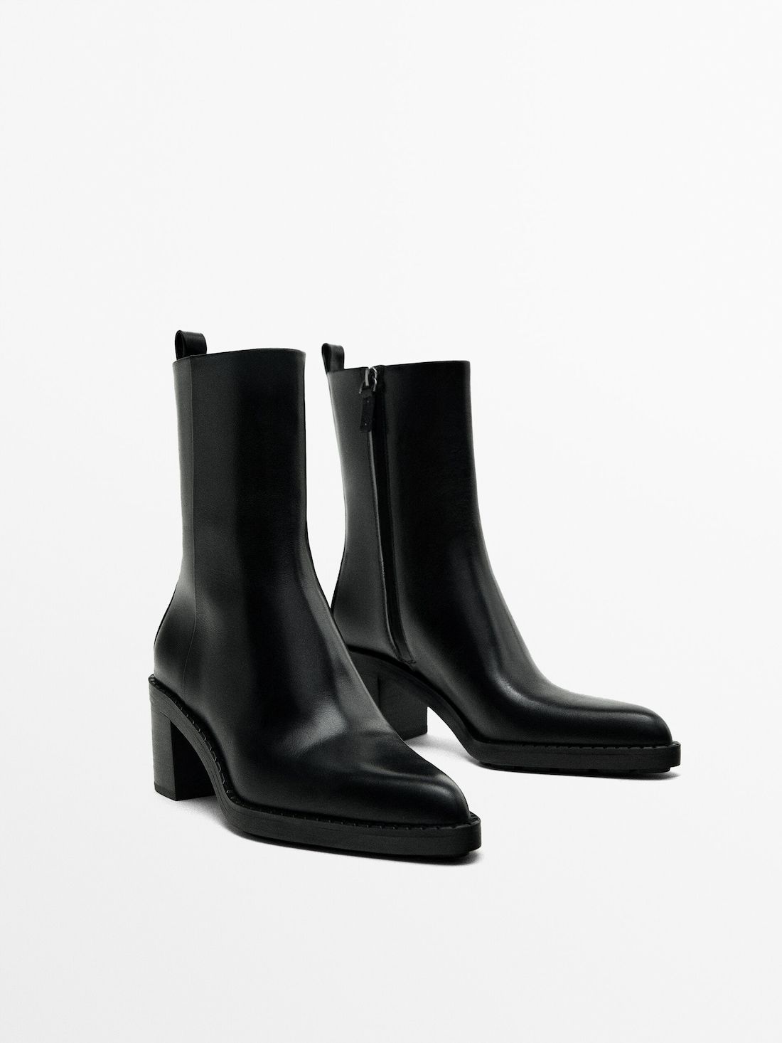 Massimo Dutti Chunky Heel Women Ankle Boots Black | US-CE6207843