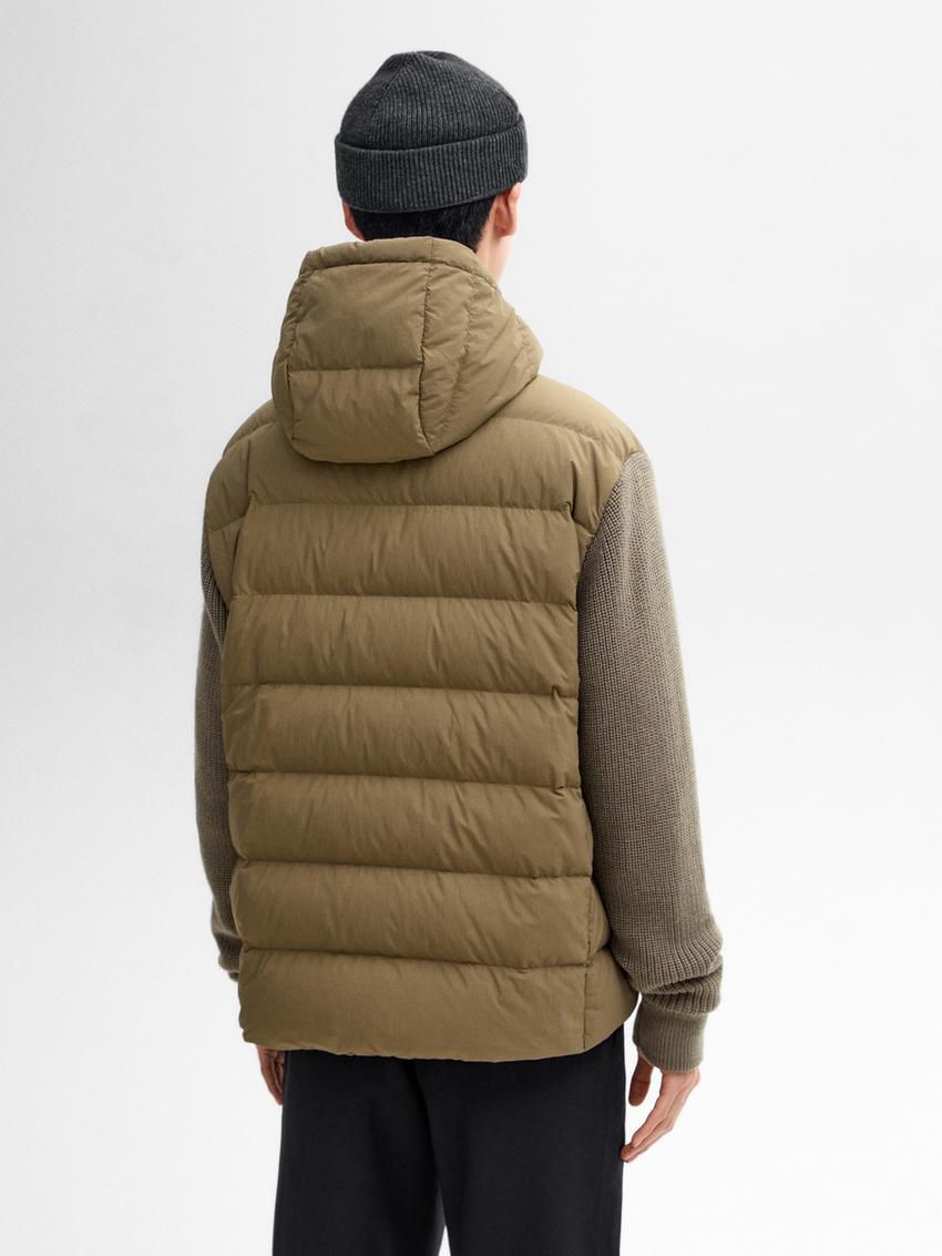 Massimo Dutti Contrast Knit Detail Men Puffer Jacket Brown | US-VR7091326