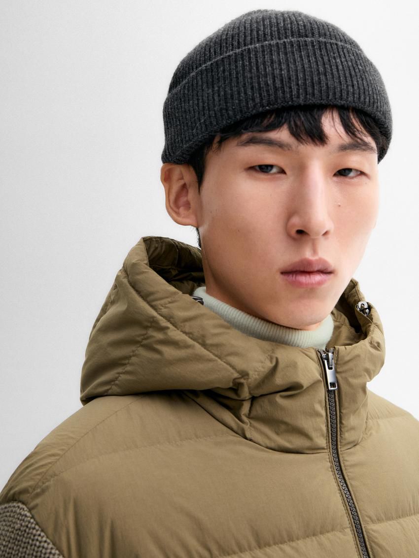 Massimo Dutti Contrast Knit Detail Men Puffer Jacket Brown | US-VR7091326