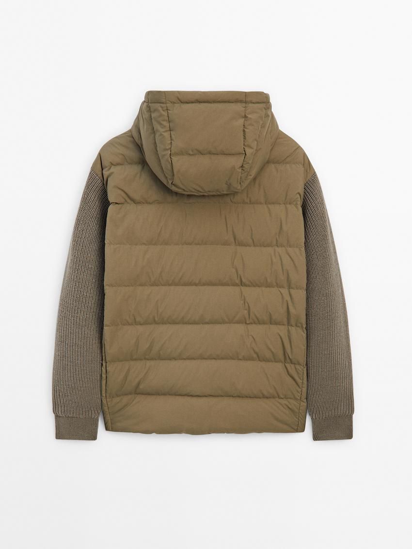 Massimo Dutti Contrast Knit Detail Men Puffer Jacket Brown | US-VR7091326
