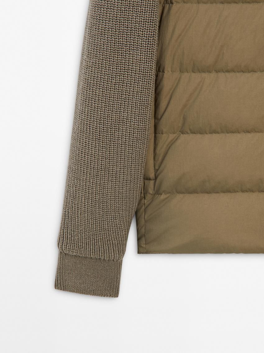 Massimo Dutti Contrast Knit Detail Men Puffer Jacket Brown | US-VR7091326