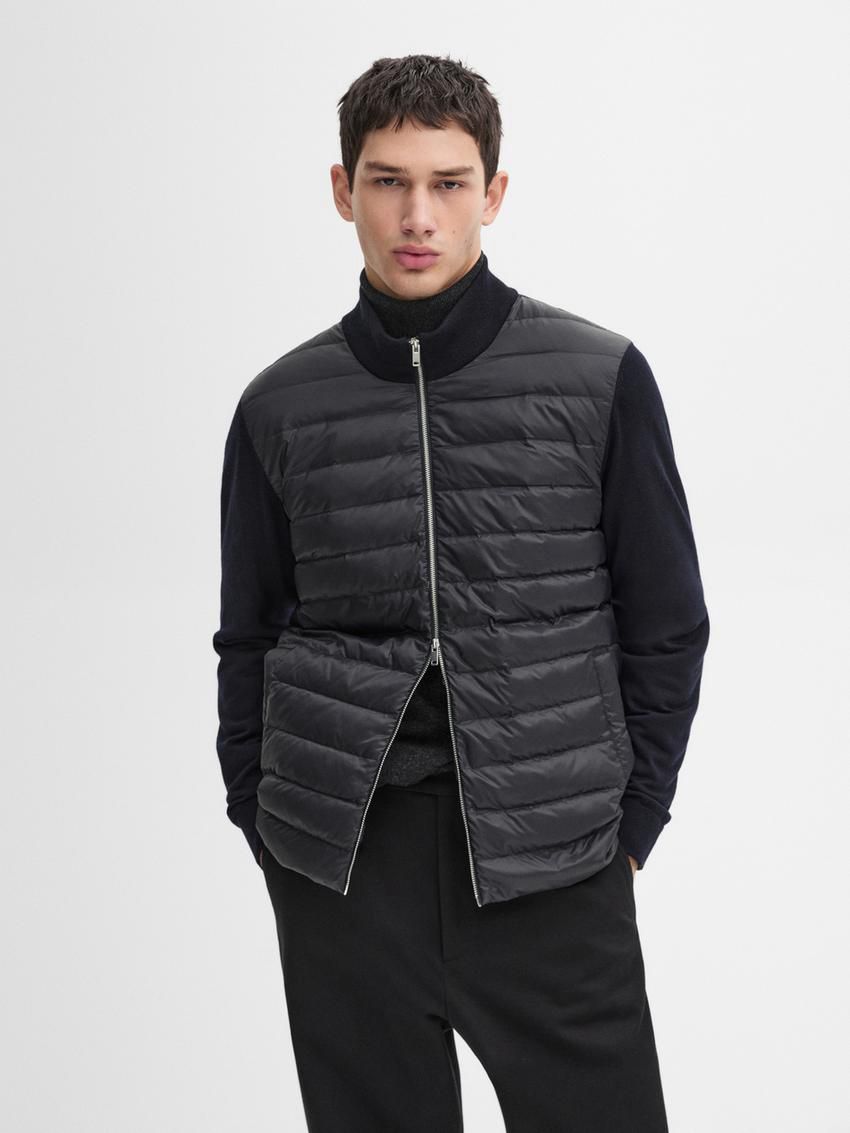 Massimo Dutti Contrast Knit Men Puffer Jacket Navy | US-BR5810429