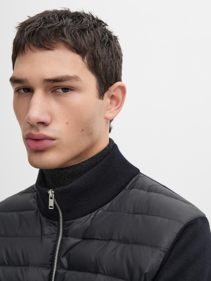 Massimo Dutti Contrast Knit Men Puffer Jacket Navy | US-BR5810429