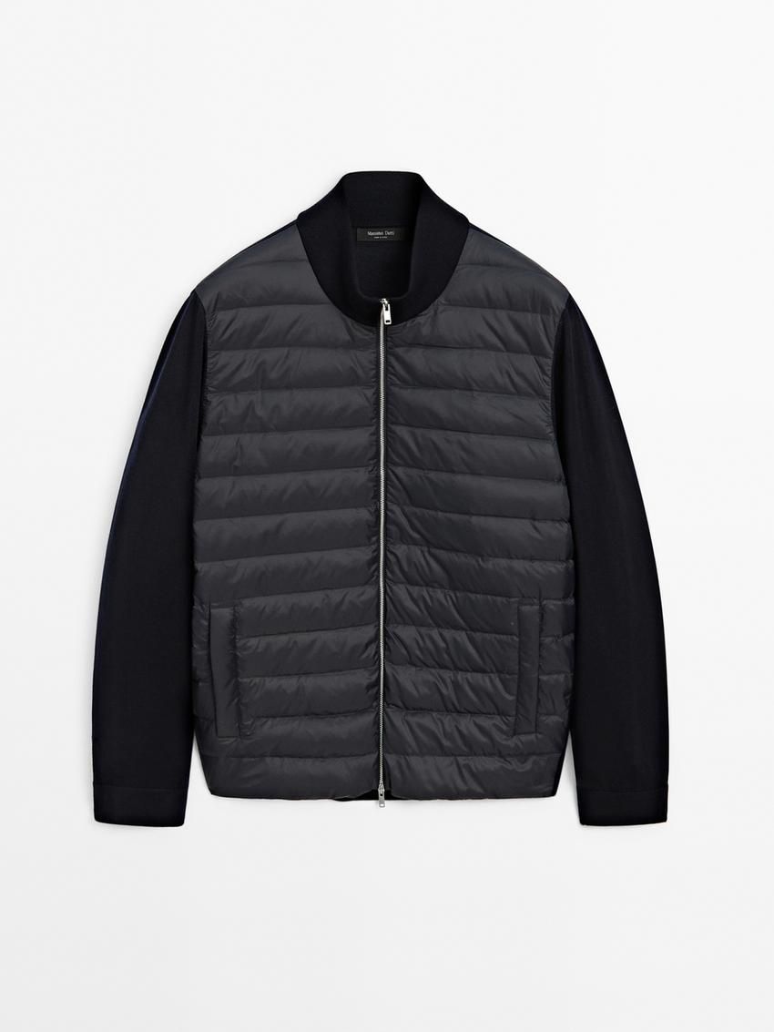 Massimo Dutti Contrast Knit Men Puffer Jacket Navy | US-BR5810429