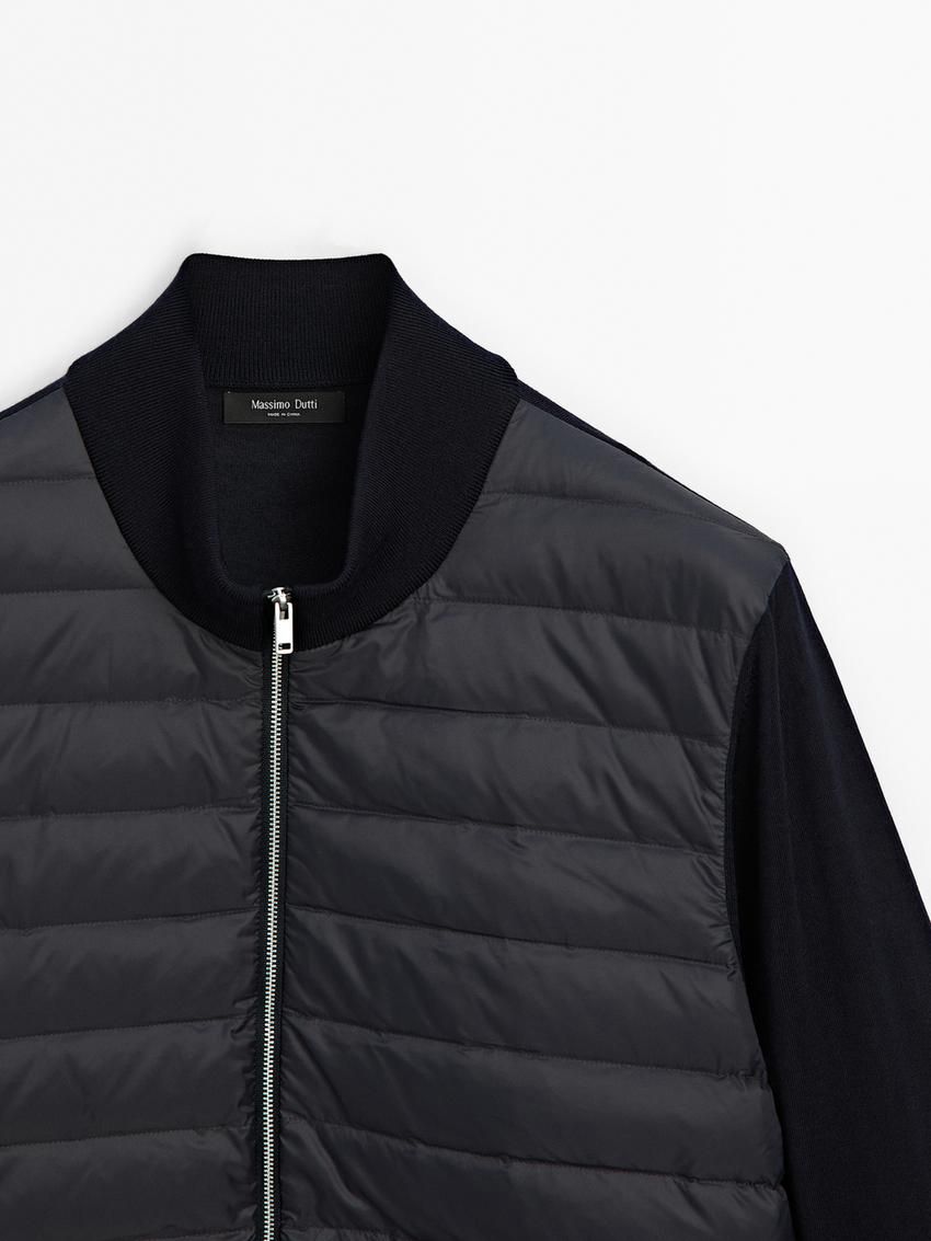 Massimo Dutti Contrast Knit Men Puffer Jacket Navy | US-BR5810429