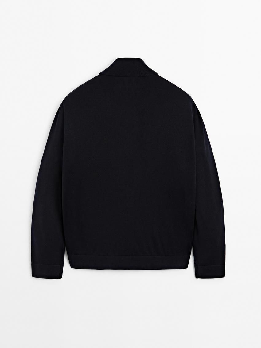 Massimo Dutti Contrast Knit Men Puffer Jacket Navy | US-BR5810429