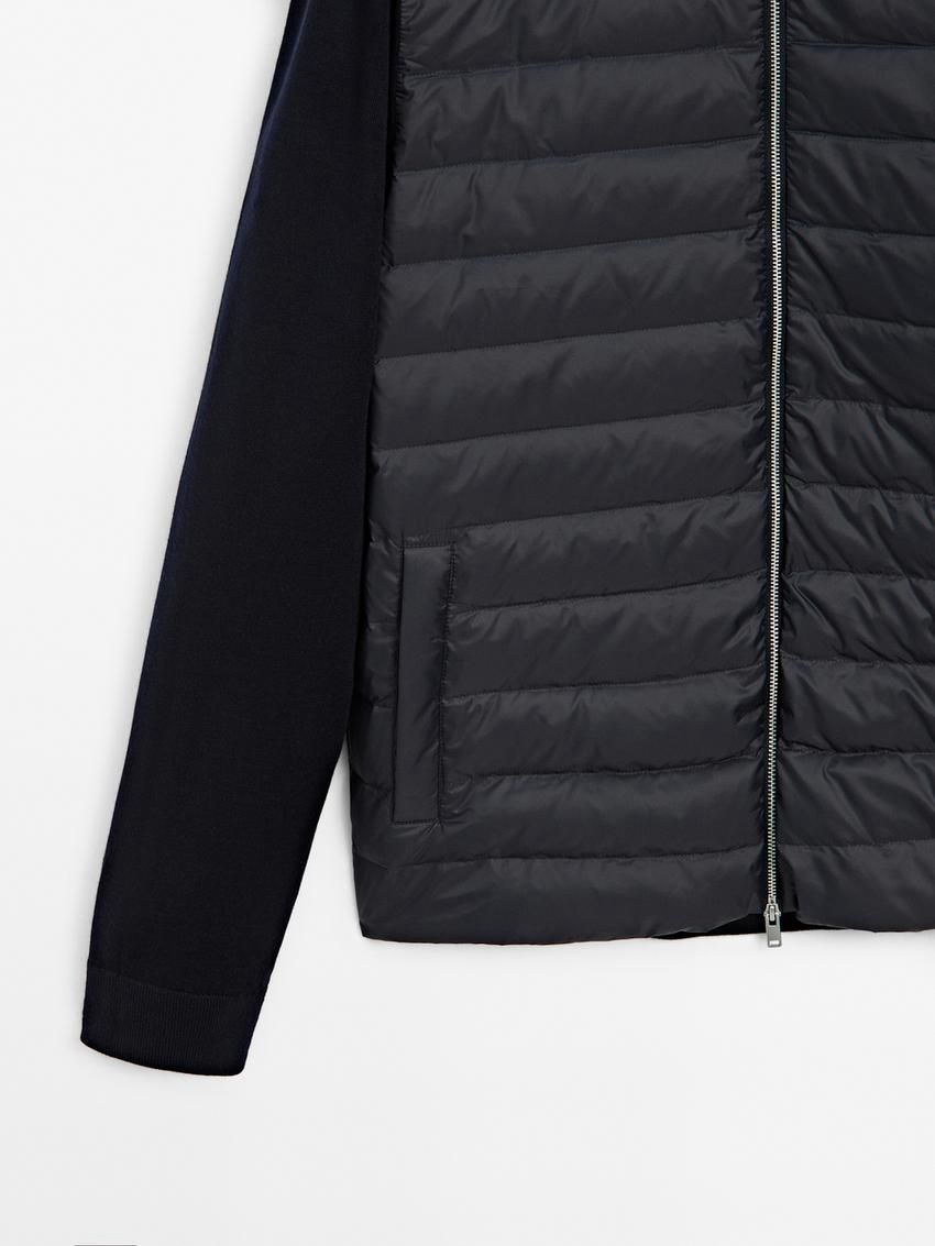 Massimo Dutti Contrast Knit Men Puffer Jacket Navy | US-BR5810429