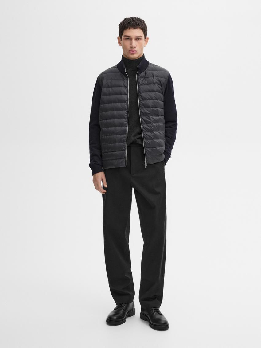 Massimo Dutti Contrast Knit Men Puffer Jacket Navy | US-BR5810429