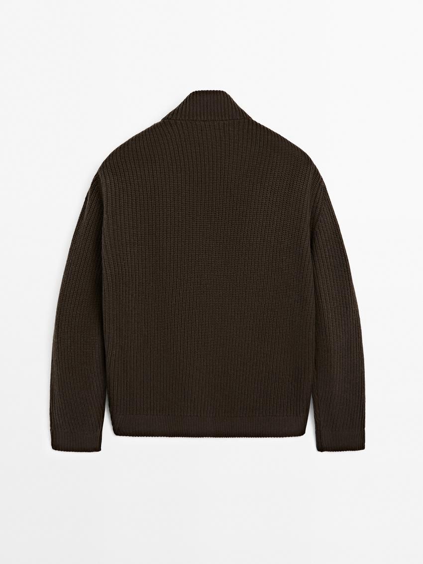Massimo Dutti Contrast Knit Suede Leather Men Jacket Dark Brown | US-TV2463017
