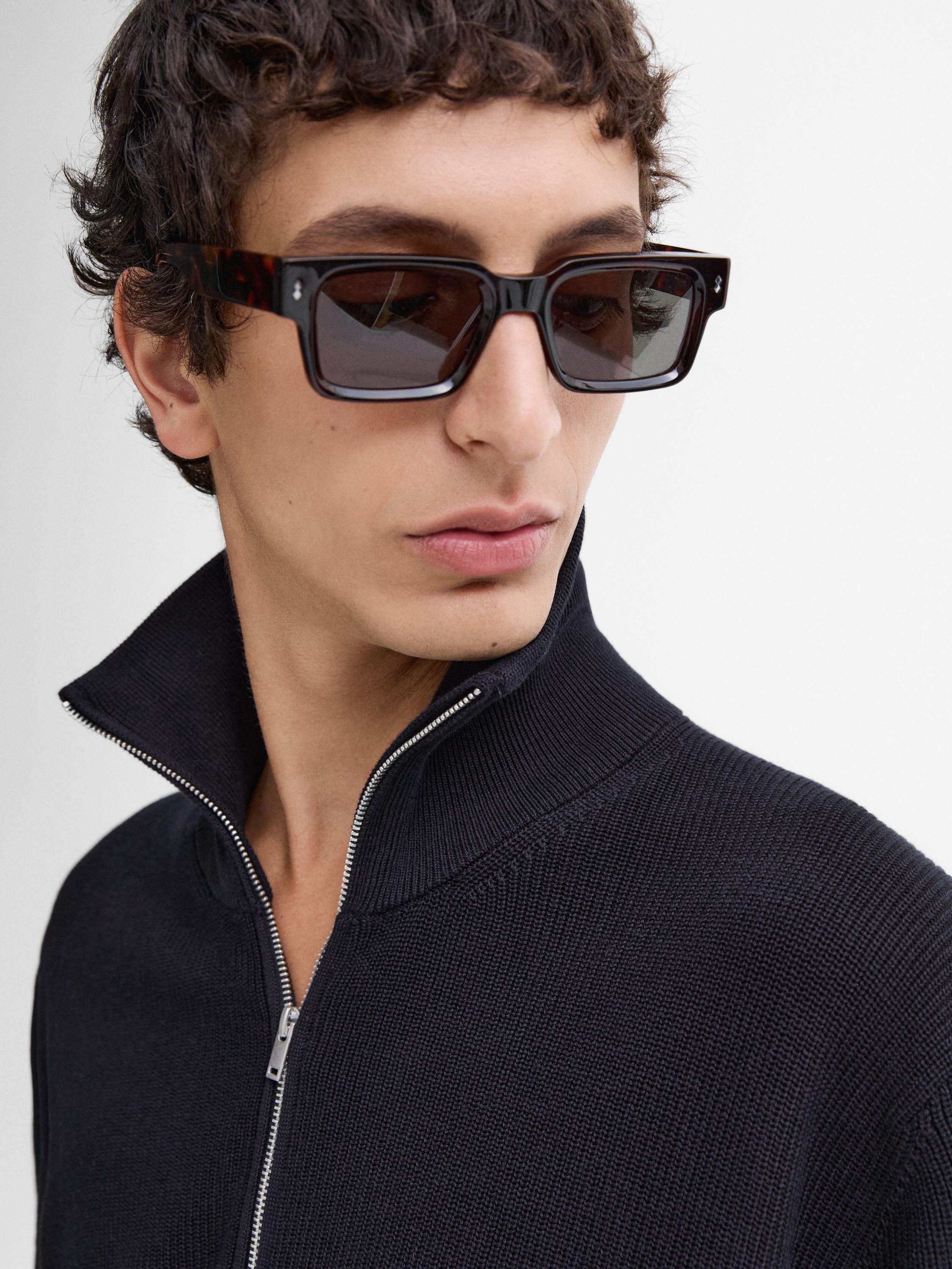 Massimo Dutti Contrast Knit With Mock Neck Men Sweater Navy / White | US-CF0142756