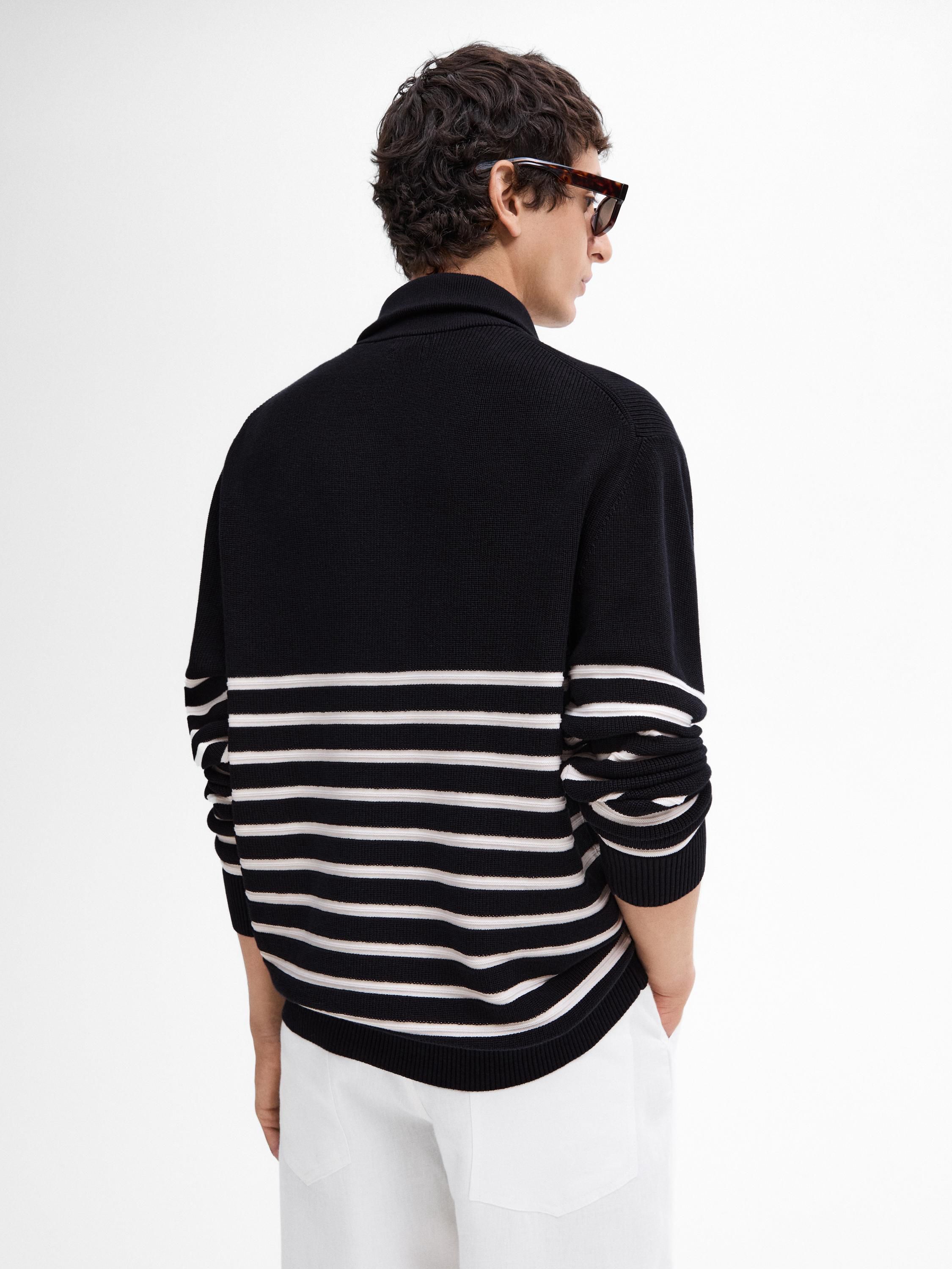 Massimo Dutti Contrast Knit With Mock Neck Men Sweater Navy / White | US-CF0142756