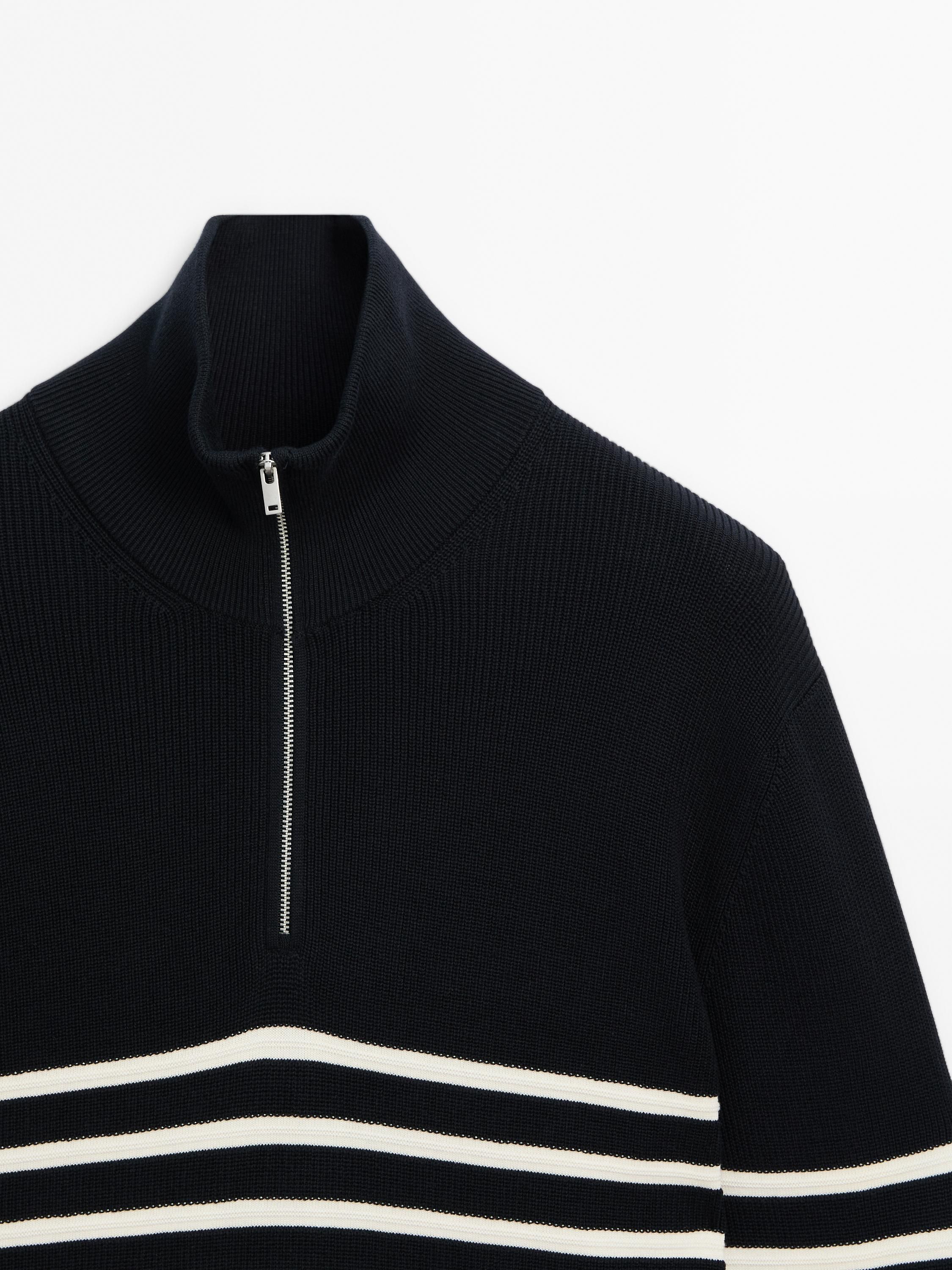 Massimo Dutti Contrast Knit With Mock Neck Men Sweater Navy / White | US-CF0142756